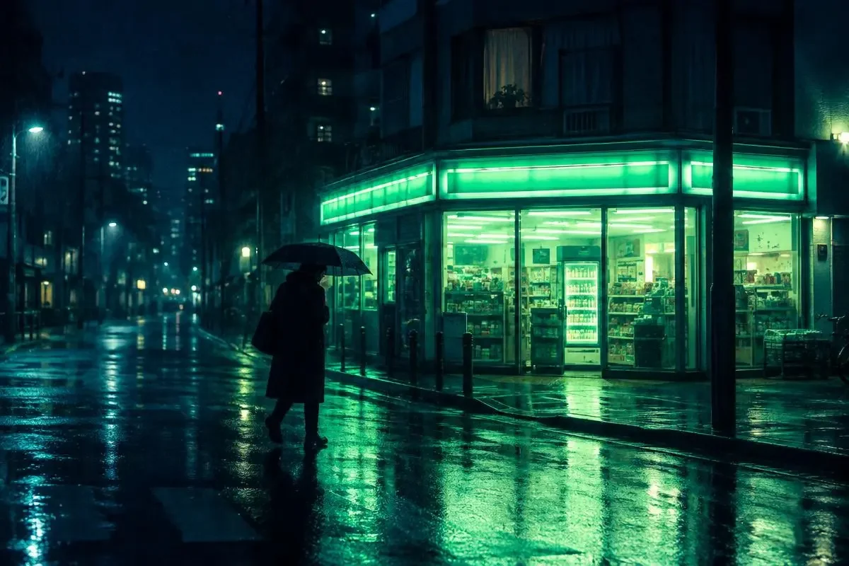 夜归人 - 糯米短剧 都市夜归人深夜走过亮着绿灯的便利店 - 糯米短剧