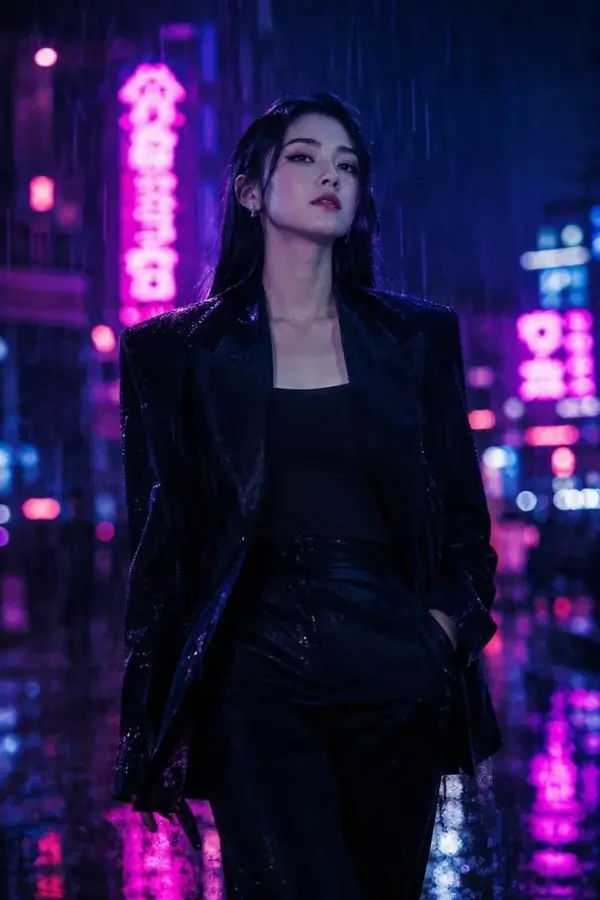 逆袭短剧《逆袭的假千金》海报，女主手持文件站在霓虹街头