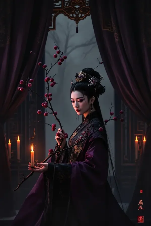 古装宫斗短剧《桃花宴之双生皇后》海报，双生姐妹立于桃花夜宴