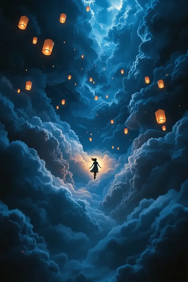 奇幻短剧《夜行人间第九邮局》海报，云端石阶上的提灯人